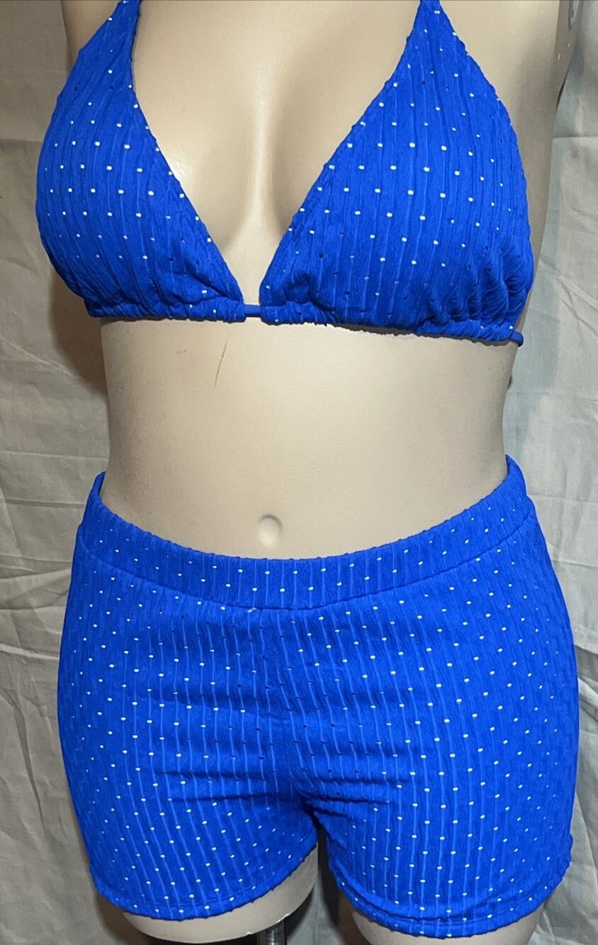 SOLY HUX Women's 2 Piece Swimsuit Halter Triangle Top With Shorts Royal Blue XL